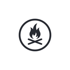 Danger warning icon. Danger warning. Vector icon. Flame sign. Fire hazard. Alert sign. Risk sign. Fire protection. Fire hazardous. Fire danger. Warm sign. Burn. Logo template. Logo camp. Bonfire icon