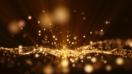 Yellow gold light ray shine glow particle abstract background.
