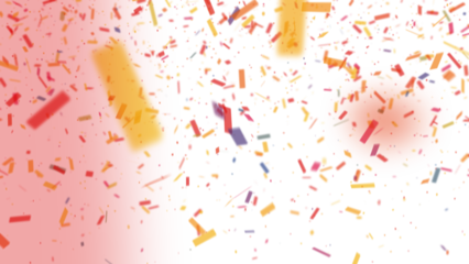 Red orange colour confetti fall down. Transparent isolated on black background.