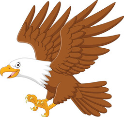 Cartoon eagle flying on white background