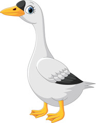 Cartoon cute goose on white background