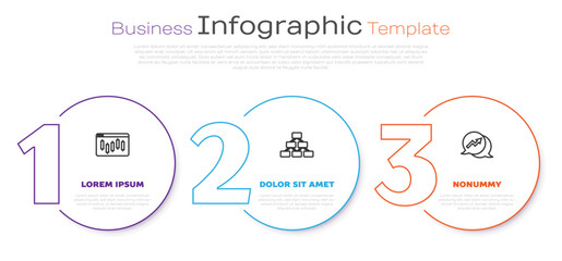 Set line Browser with stocks market, Hierarchy organogram and Financial growth. Business infographic template. Vector