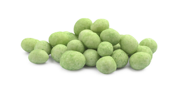 Pile Of Wasabi Coated Peanuts On White Background