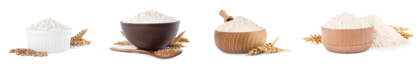Set with wheat flour on white background. Banner design