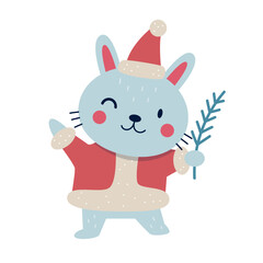 Cute Christmas Bunny in Santa Costume. Vector illustration