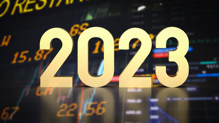 The gold number 2023 in business background  3d rendering