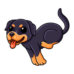 Cute little rottweiler dog cartoon running - obrazy, fototapety, plakaty
