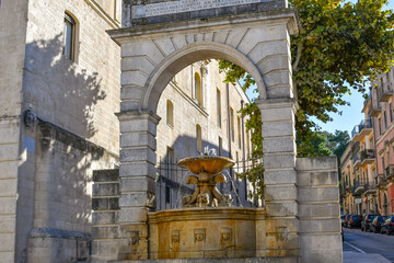 The Fontana Ferdinandea or Ferdinand Fountain on the main square Piazza Vittorio Veneto. Matera,...