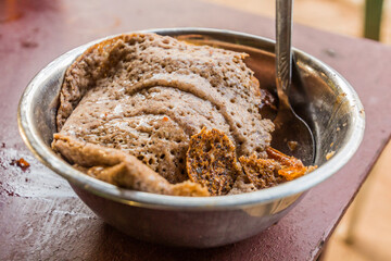 Breakfast in Somaliland - canjeero flat bread with honey