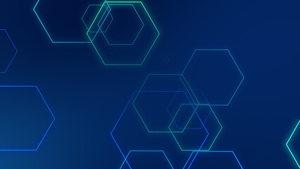 Obraz na płótnie Canvas Abstract hexagon geometric blue neon lights technology dark background.