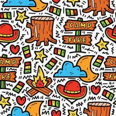 Camping doodle cartoon pattern illustration design