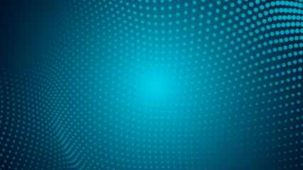 Abstract dot pattern blue green wave light gradient texture technology background.
