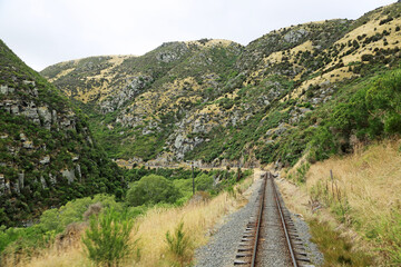 Fototapeta na wymiar Railway in Taieri Gorge - New Zealand