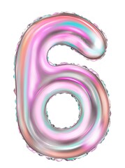 Holographic foil inflatable toys numbers balloons. 3d illustration of a realistic decoration holiday.Balloon one isolated on white.