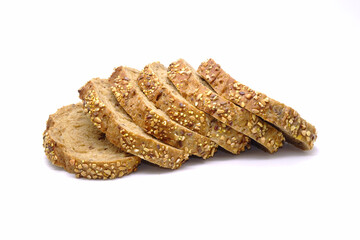 Gluten free bread isolated on white background. Sliced multi grains gluten free bun