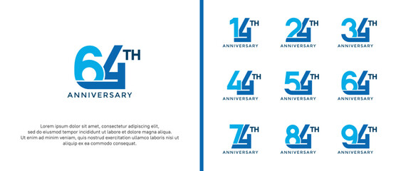 set of anniversary logotype blue color on white background for celebration moment