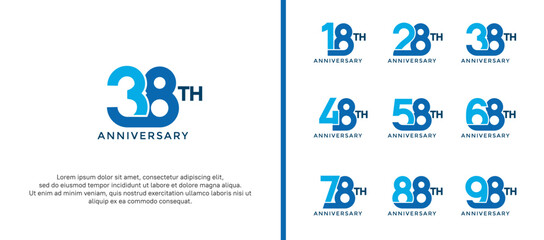 set of anniversary logotype blue color on white background for celebration moment