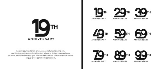 set of anniversary logotype black color on white background for celebration moment