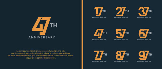 Naklejka premium set of anniversary logotype orange color on black background for celebration moment
