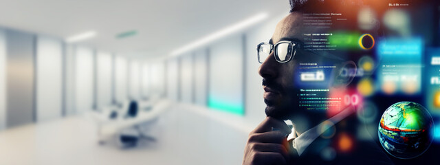 Researchers and science and technology. Wide image for banners, advertisements.