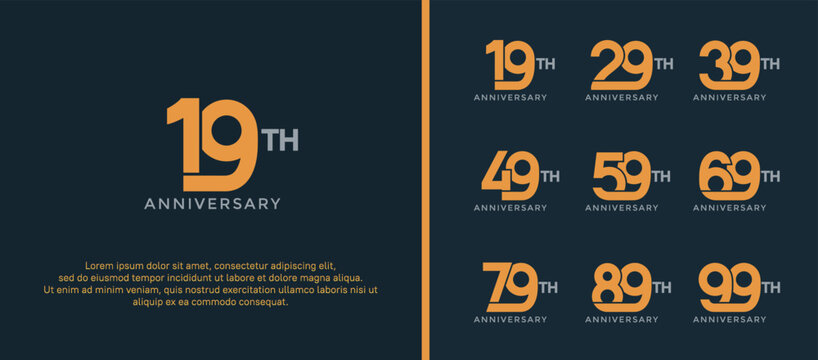 set of anniversary logotype orange color on black background for celebration moment