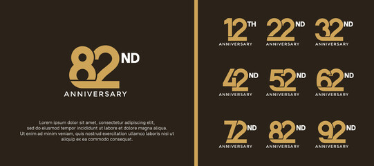 set of anniversary logotype golden and white color on brown background for celebration moment