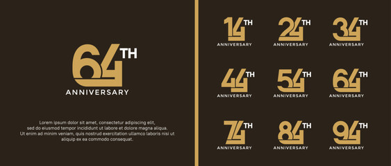 set of anniversary logotype golden and white color on brown background for celebration moment