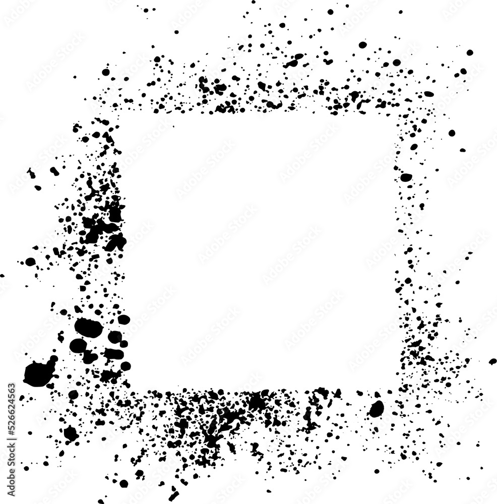 Poster abstract black ink sprayed on a transparent background. square design elements for copy space frame. the grunge paint brush collection for creative design