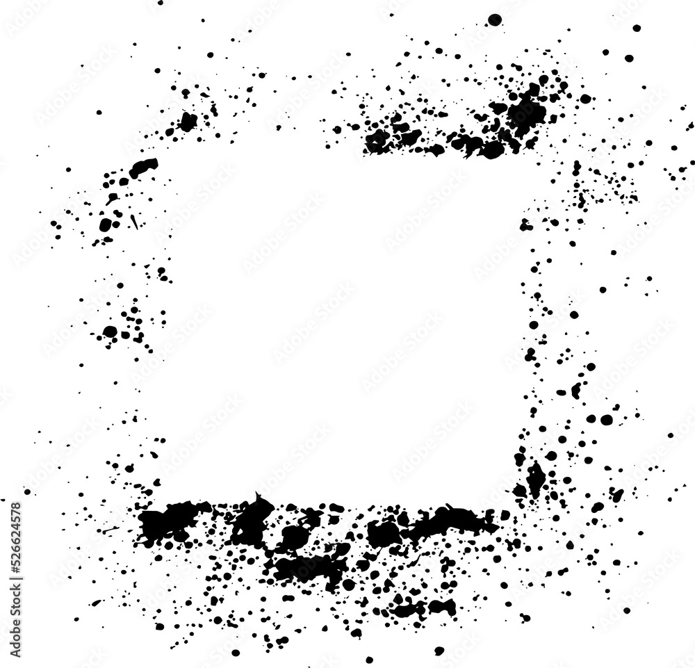 Poster abstract black ink sprayed on a transparent background. square design elements for copy space frame. the grunge paint brush collection for creative design