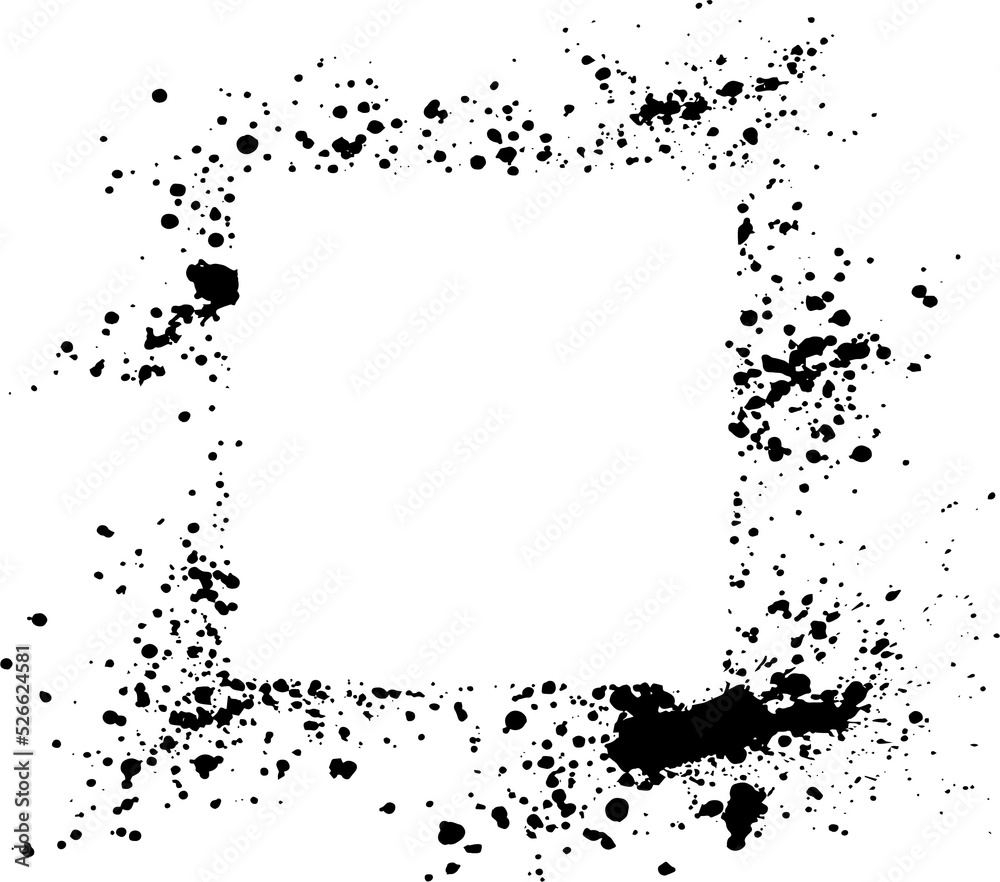 Poster abstract black ink sprayed on a transparent background. square design elements for copy space frame. the grunge paint brush collection for creative design