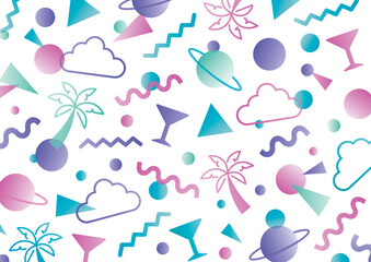 レトロなシティポップネオンのパターン背景白