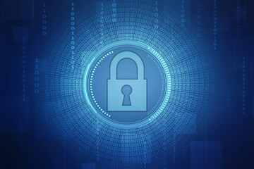 Digital Padlock on abstract technology background, Technology security concept. Modern safety digital background. Protection system, Cyber Security and safety information, personal data concept