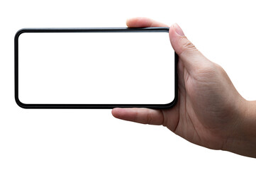 Woman's hand holding a phone isolated.