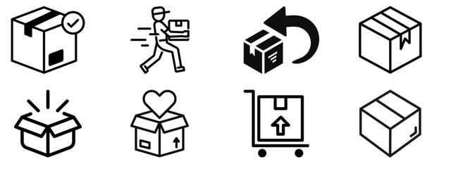 Box Icon Collection. flat style carton box icon set.box delivery  