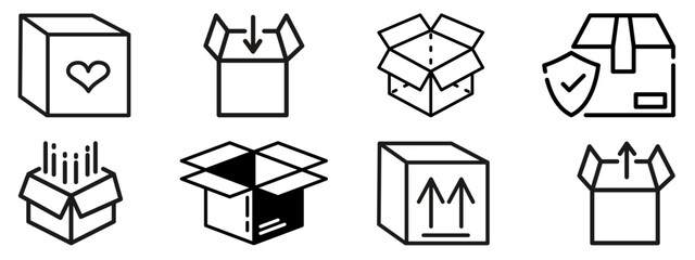 Box Icon Collection. flat style carton box icon set.box delivery  