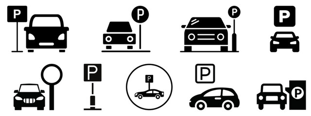 Car Parking icon collection.isolated on white background.flat style Vector illustration. 