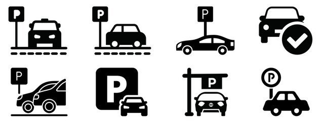 Car Parking icon collection.isolated on white background.flat style Vector illustration. 