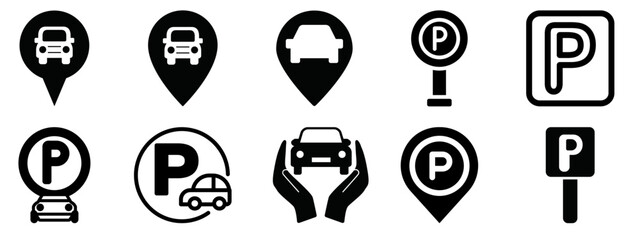 Car Parking icon collection.isolated on white background.flat style Vector illustration. 