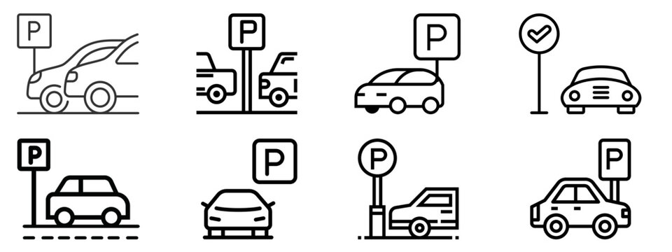 Car Parking icon collection.isolated on white background.flat style Vector illustration. 