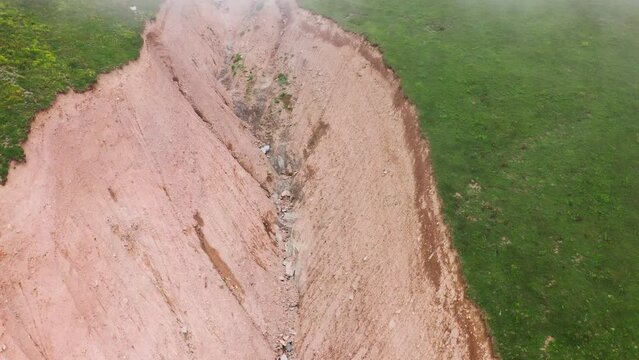 Forward Drone Motion Into Cloud, Beautiful Nature, Foggy Canyon Scenery On Summertime
