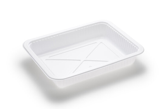 White plastic food tray on white background
