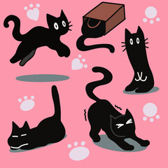 Black cat pattern for wallpaper, background, carpet, textile, clothing, wrapping, batik, fabric, and children's room vector illustration 