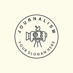 journalism with line art and emblem style logo vector icon design. camera template illustration - obrazy, fototapety, plakaty