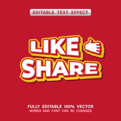 Like and Share text effect template with 3d bold style use for logo and business brand
