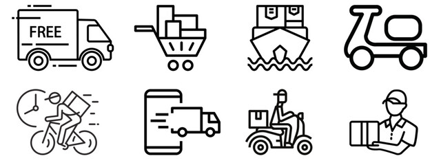 Shipping and delivery service vector icon collection.courier service icon set.flat style vector illustration  