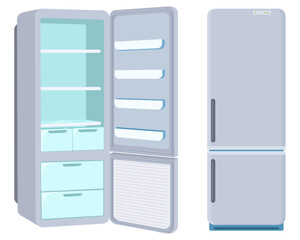 Refrigerator set.Realistic drawing of the refrigerator in different angles.Vector illustration.