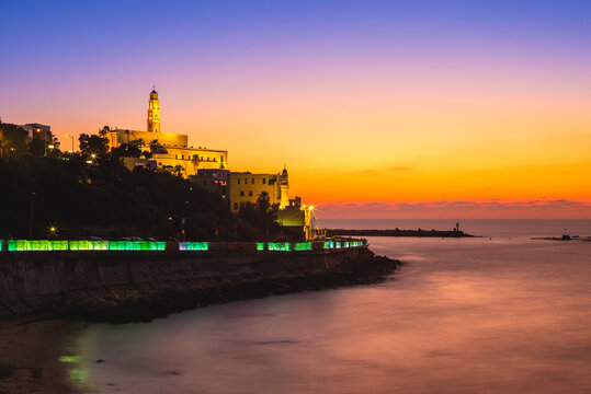 night view of Jaffa from the Tel Aviv Promenade in israel