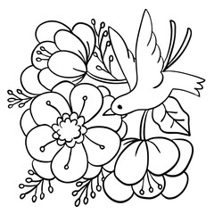 bird flower black white line art illustration