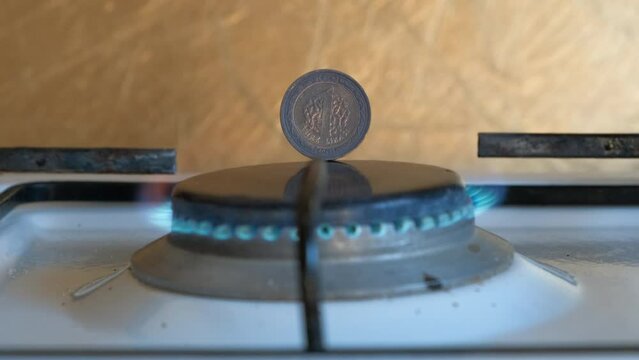 Stop gas use. Gas in Turkey. A view of coing on the gas stove. A concept of stop using natural gas and crisis problems in the world.