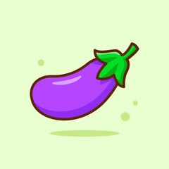 Eggplant Cartoon Vector Illustration. Good Used for Sticker, Logo, Icon, Clipart, Etc - EPS 10 Vector
